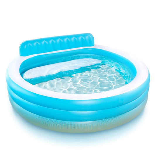 Centre de piscine gonflable avec dossier et banc, bleu, 88,5" x 85" x 20"
