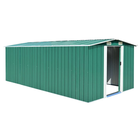 vidaXL Outdoor Storage Shed, Garden Shed, Metal Storage Shed, Backyard Shed for Patio Lawn Porch Bicycles Gardening Tools Lawn Mowers, Green 101.2" x 192.5" x 71.3"