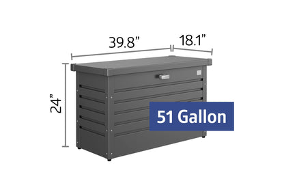Biohort Leisuretime 51 Gal. Steel Metallic Dark Grey 40in x 18 in x 24in Deck Box with Soft Close Hydraulic Lift (51 Gallon) 51 Gallon