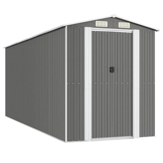 Gecheer Garden Shed Galvanized Steel, Garden Tool Storage Shed with Vent Outdoor Storage Shed Organize Storage House with Door for Backyard Garden Patio Lawn - Light Gray 75.6"x205.9"x87.8" 75.6 x 205.9 x 87.8