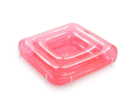 FUNBOY Refroidisseur de boissons gonflable avec connexion de chaise longue rose transparent, connecte quatre flotteurs de piscine, accessoire de bar de luxe, parfait pour une fête d'été à la piscine Refroidisseur de connexion de chaise rose transparent