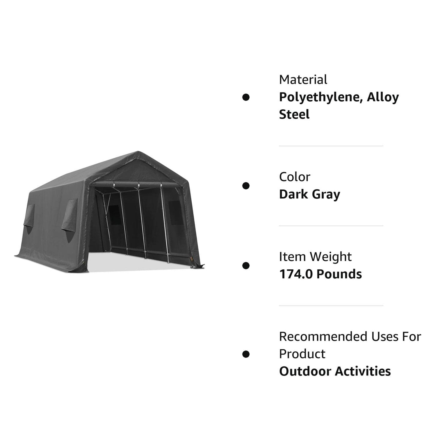 ADVANCE OUTDOOR 10X20 ft Carport Heavy Duty Outdoor Patio Anti-Snow Portable Canopy Storage Shelter Shed with 2 Rolled up Zipper Doors & Vents for Snowmobile Garden Tools, Gray, (8808DGY-1) 10'x20' Dark Gray