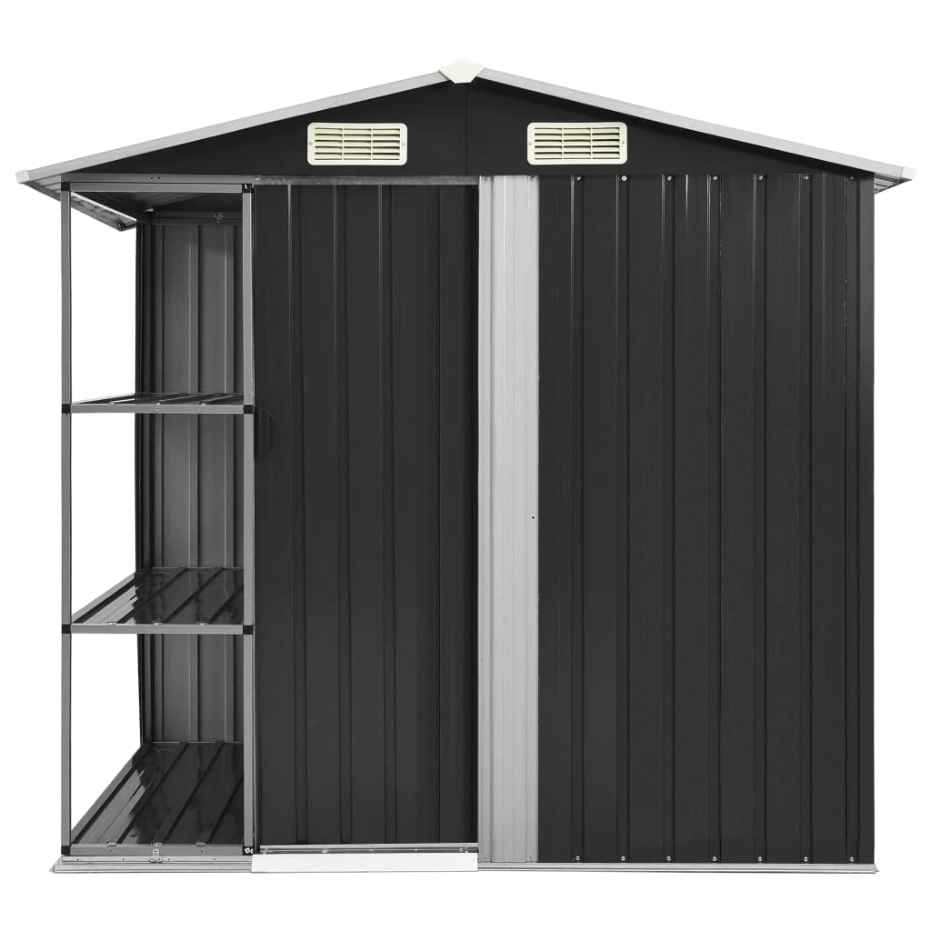 vidaXL Outdoor Storage Shed, Garden Shed with Rack, Metal Storage Shed, Backyard Shed for Patio Lawn Bicycles Gardening Tools Lawn Mowers, Gray