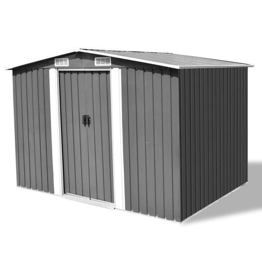 GOLINPEILO Metal Outdoor Garden Storage Shed, 101.2" x 80.7" x 70.1" Steel Utility Tool Shed Storage House, Steel Yard Shed with Double Sliding Doors, Utility and Tool Storage for Garden Patio,Gray 101.2" x 80.7" x 70.1" Gray