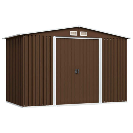 GOLINPEILO Large Outdoor Garden Shed with Sliding Doors and Vents Galvanized Steel Outdoor Tool Shed Pool Supplies Organizer Outside Shed for Backyard Yard Lawn Mower 101.2"x80.7"x70.1" Brown 101.2"x80.7"x70.1"