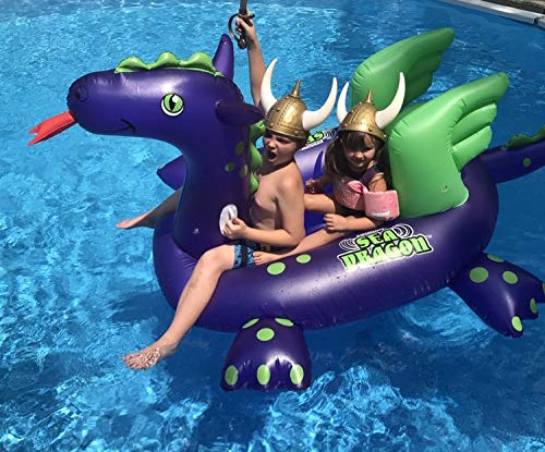 SWIMLINE Original Giant Ride On Inflatable Pool Float Lounge Series | Floaties W/Stable Legs Wings Large Rideable Blow Up Summer Beach Swimming Party Big Raft Tube Decoration Tan Toys for Kids Adults Sea Dragon