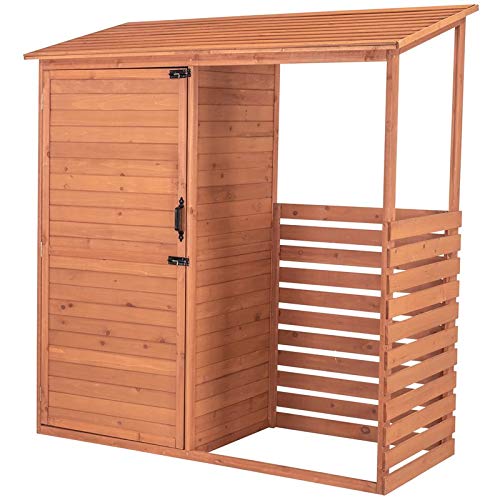 Leisure Season CFS7181 Combination Firewood and Storage Shed - Brown - Outdoor Garden Cedar Box with Shelves, Roof, Doors - Large Yard Lumber Lockers - Patio, Backyard, Deck, Organizer -Fast Assembly
