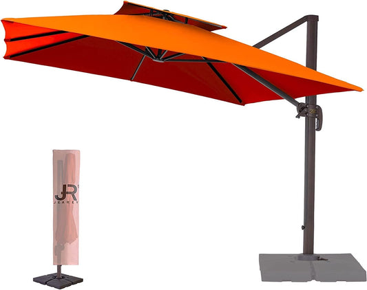 Square Cantilever Patio Umbrella 12FT Coral Orange
