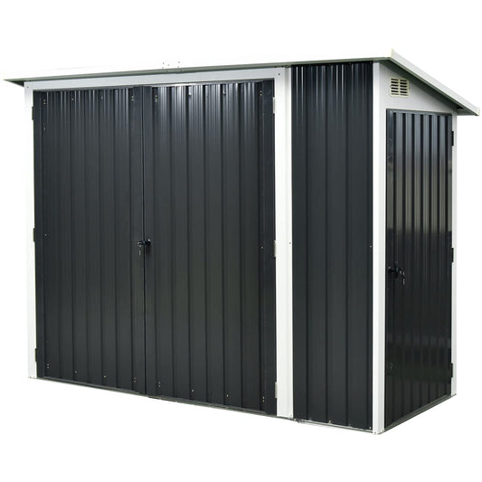 Hanover 2-in-1 Multi-Use Storage Shed, Separated Storage Compartments, 2-Point Locking System, Galvanized Steel, 156-Cu. Ft. Capacity, 3.6-Ft. x 8-Ft. x 5.75-Ft., Dark Gray Steel Multi-Use Shed