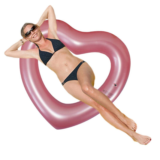 SUNSHINE-MALL Inflatable Swim Rings, Heart Shaped Swimming Pool Float Loungers Tube, Water Fun Beach Party Toys for Kids, Adults Rose gold