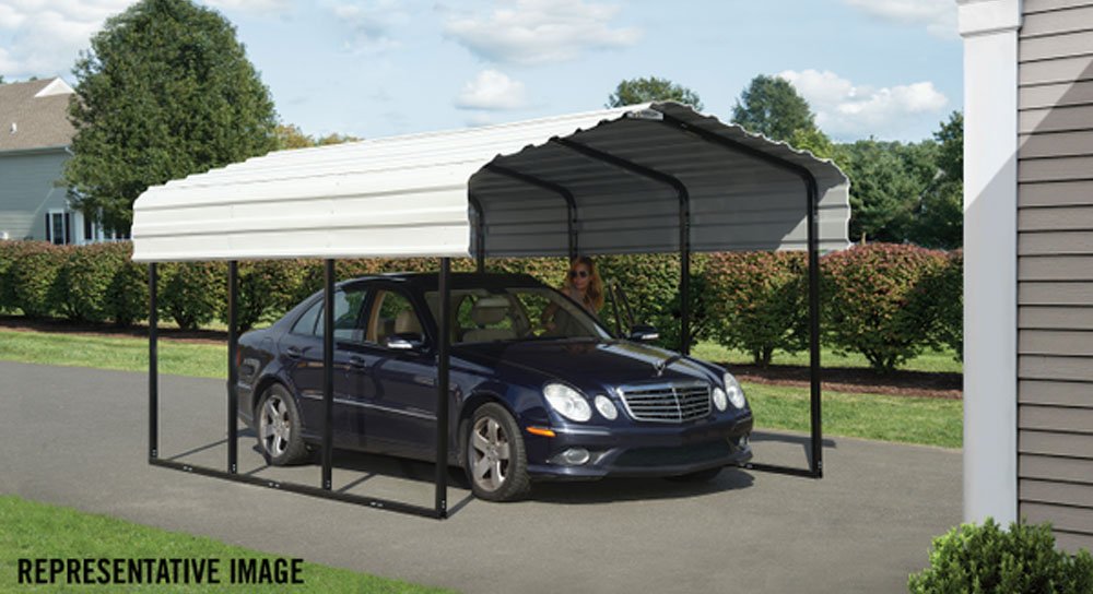 Arrow Shed CPH102907 29-Gauge Carport with Galvanized Steel Roof Panels, 10' x 29' x 7', Eggshell Carport Only 10' x 29' x 7'