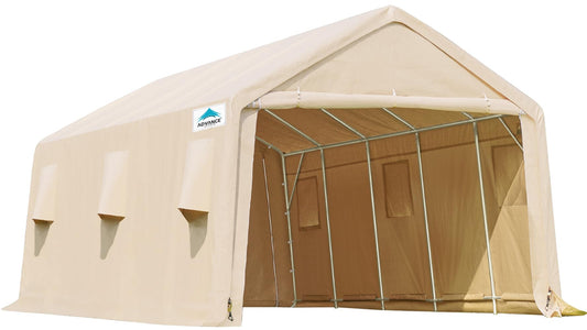 ADVANCE OUTDOOR 13x20 ft Carport 2 Roll up Doors and Vents Outdoor Portable Storage Shelter Garage Tent for Vehicle Boat Truck Anti-UV S Resistant Waterproof, Beige, (8809BY-3) 13'x20'