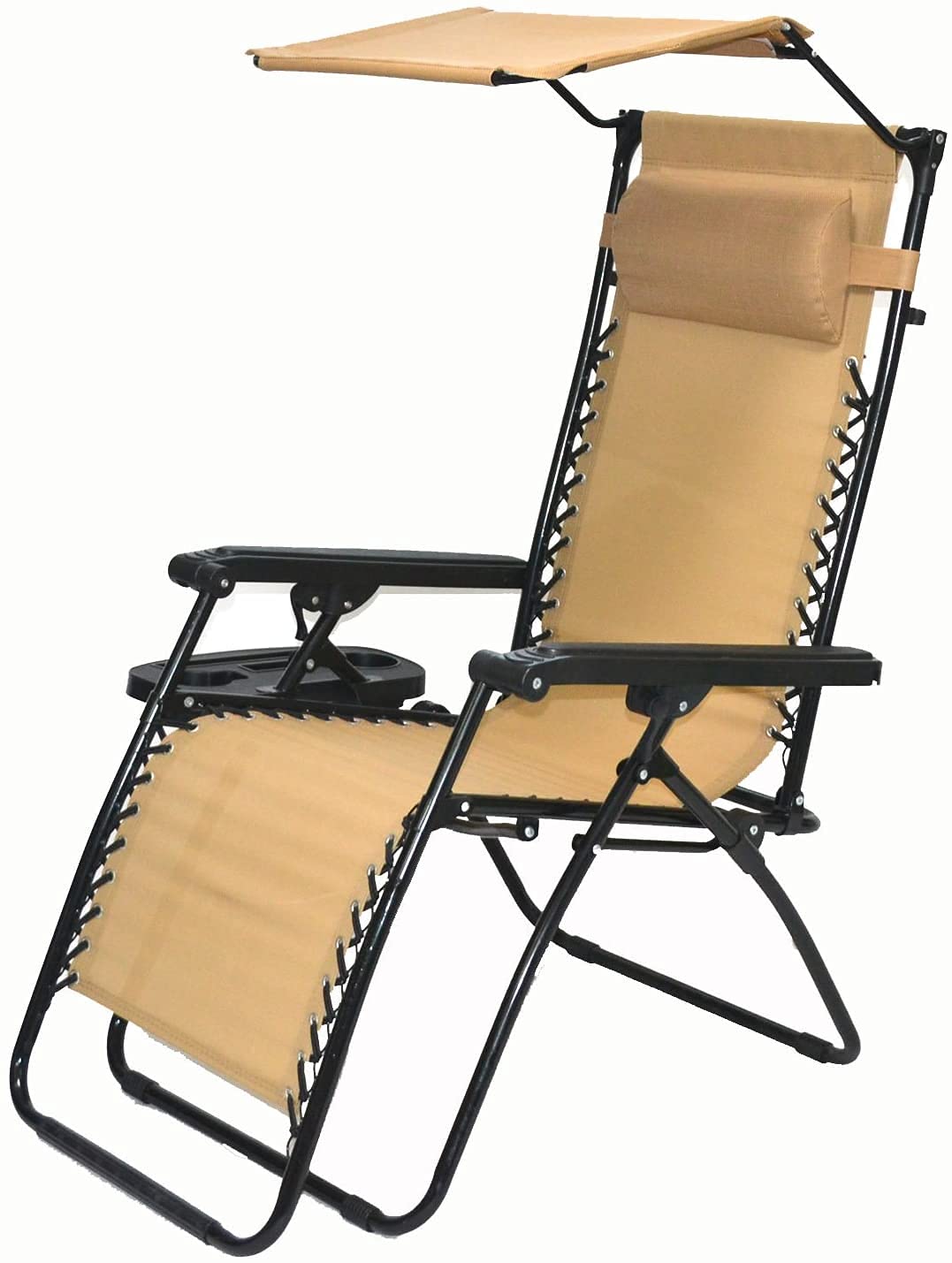 BTEXPERT CC5044BG-2 Zero Gravity Chair Lounge Outdoor Pool Patio Beach Yard Garden Sunshade Utility Tray Cup Holder Beige Two Case Pack (Set of 2 pcs), Piece, Tan with Canopy Two Piece