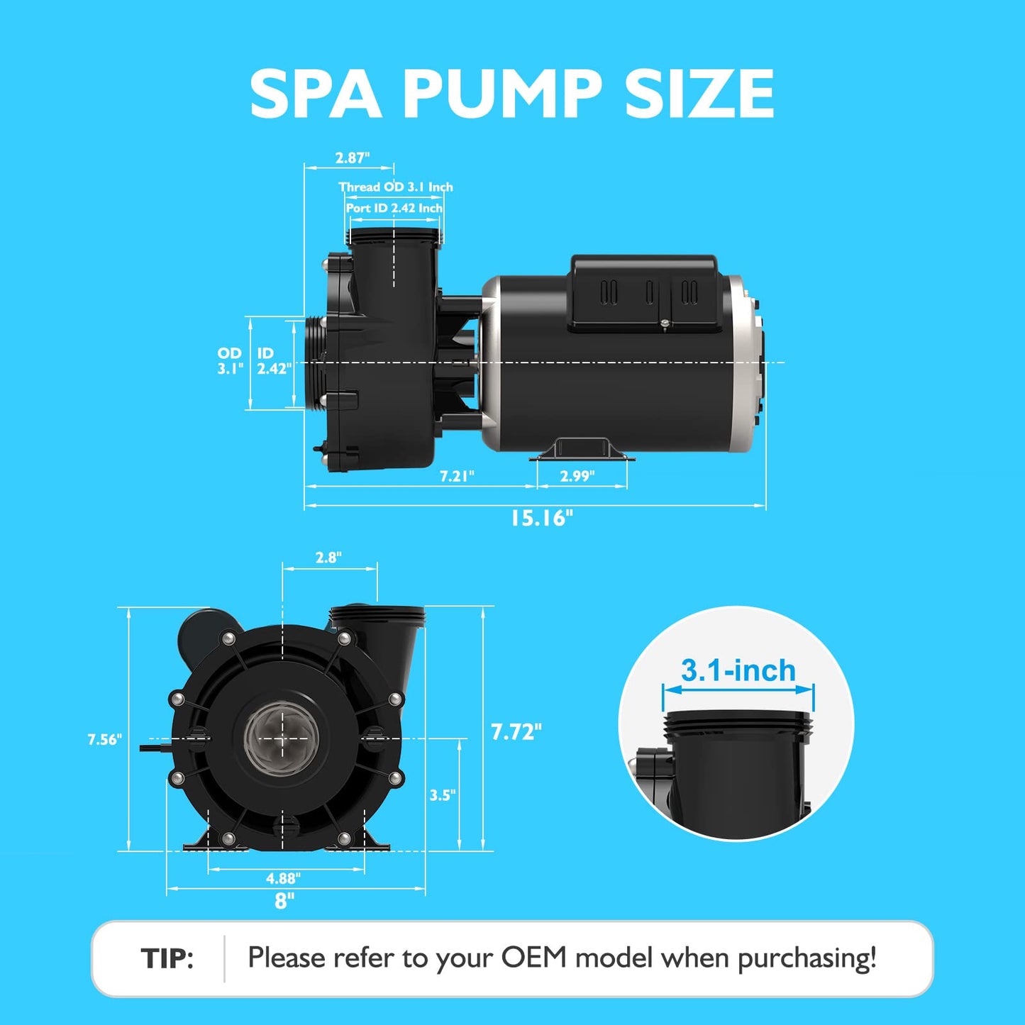 Pompe SPA LINGXIAO, pompe SPA 2 vitesses pour bain à remous - Pompe SPA 1.5HP LX, 115V, port 2 ", cadre 48 - (modèle : 48WUA1001C-II)