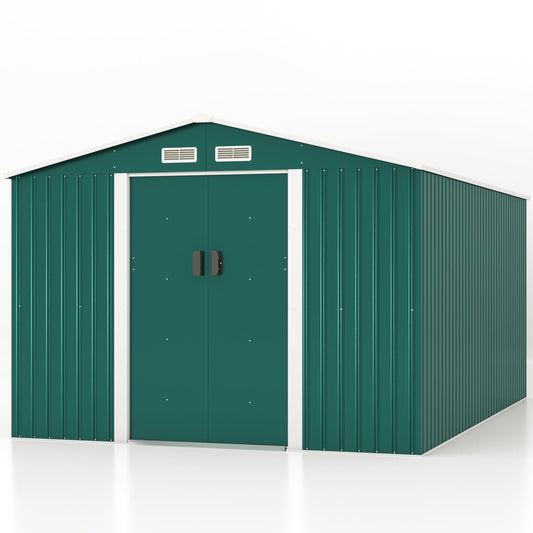 JAXSUNNY 10.5x9.1FT Outdoor Storage Shed, Large Metal Tool Sheds & Outdoor Storage with 4 Air Vents for Backyard Garden Patio Lawn, Green 10.5x9.1