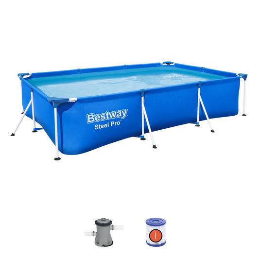 Bestway Steel Pro 9,8' x 6,6' x 26" Ensemble de piscine hors sol rectangulaire en acier avec pompe de filtration 330 GPH 118" x 79" x 26"