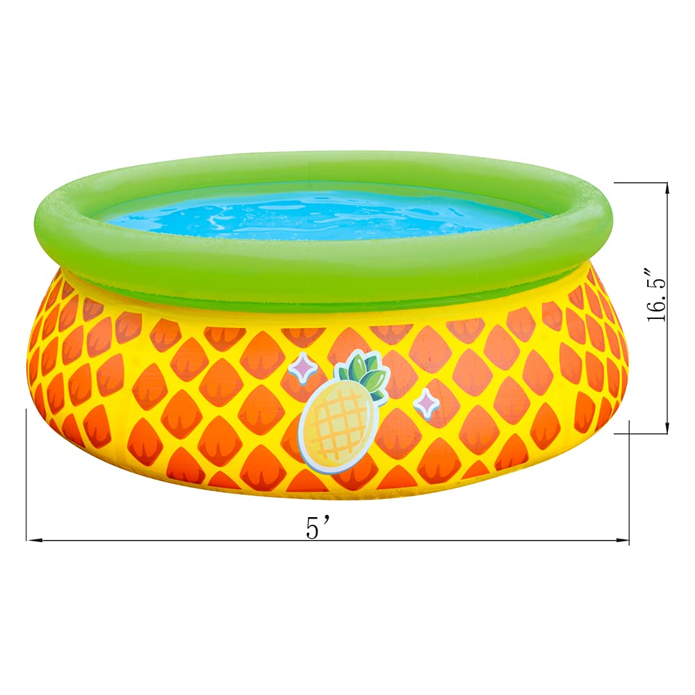 JLeisure Sun Club 17789 5 Foot x 16.5 Inch 1 to 2 Person Capacity Pineapple 3D Kids Above Ground Inflatable Outdoor Backyard Kiddie Swimming Pool