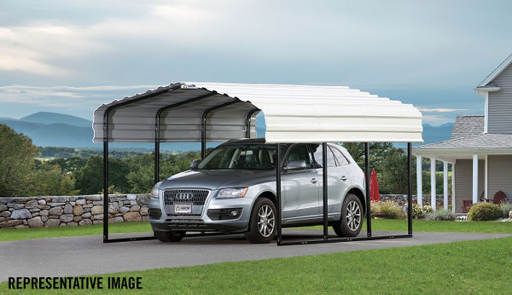 Arrow Shed 10' x 24' x 7' Carport Car Canopy with Galvanized Steel Horizontal Roof, Garage Shelter for Cars and Boats, Eggshell Carport Only 10' x 24' x 7'