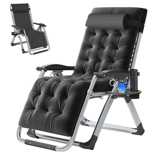 LILYPELLE Chaise Zero Gravity, Chaise longue portable inclinable de qualité supérieure avec coussin amovible, appuie-tête et porte-gobelet, chaise longue de terrasse inclinable Noir froid