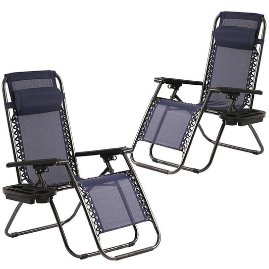FDW Zero Gravity Chaise Chaises Longues de Patio Chaises de Patio Lounge Lot de 2 Reliners Réglables pour Cour de Piscine avec Porte-gobelet Bleu