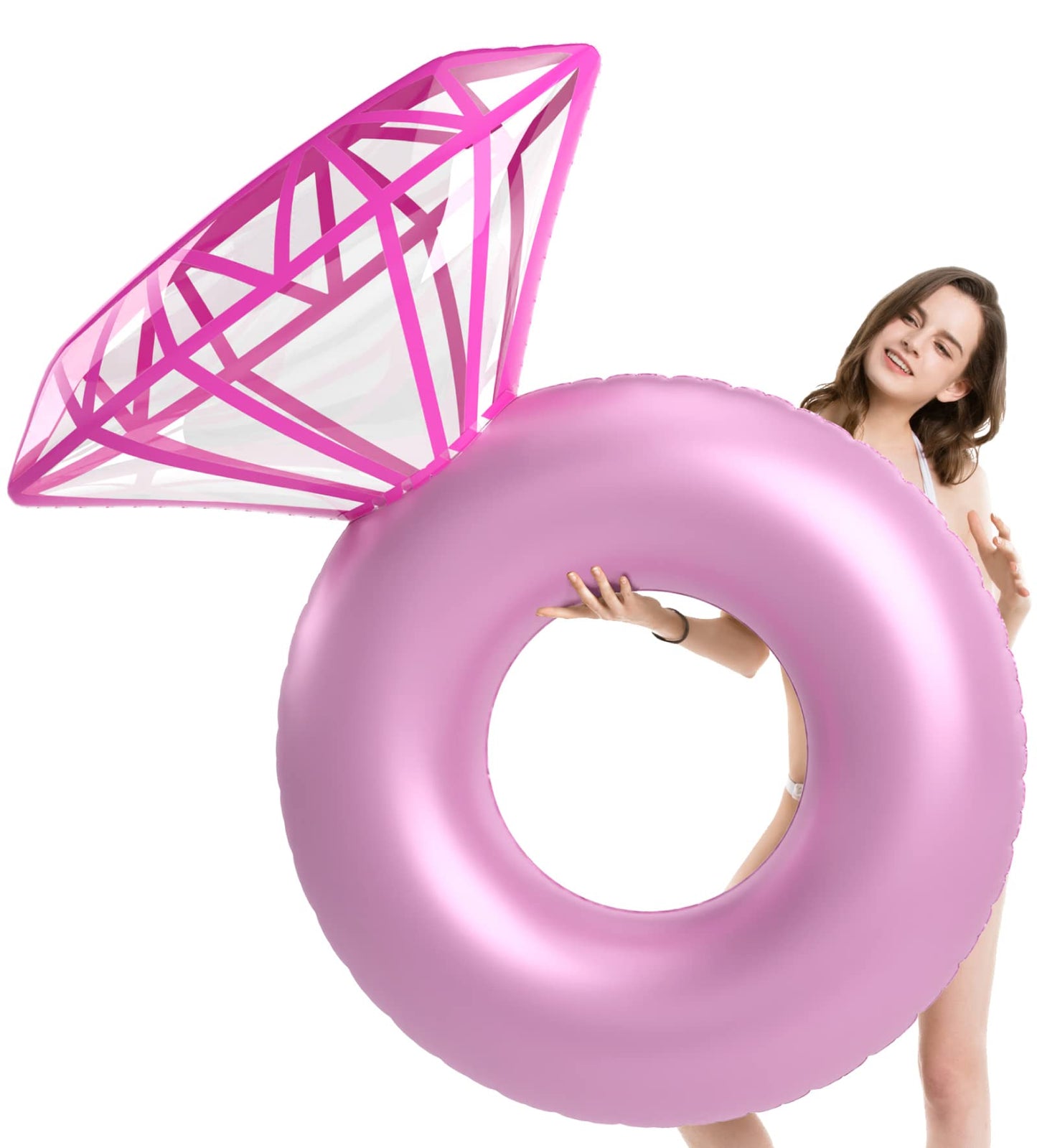 Jasonwell Inflatable Diamond Ring Pool Float - Engagement Ring Bachelorette Party Float Stagette Decorations Swimming Tube Floaty Outdoor Water Lounge for Adults & Kids Pink