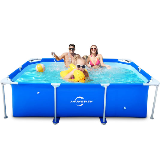 Piscine Hors Sol, Jhunswen 8.3ft x 5ft x 26in Outdoor Rectangular Steel Frame Pool for Adults Family, Grande Splash Square Pool for Kids, Easy Setup Pool with Repair Kit (No Filter Pump) 8ft