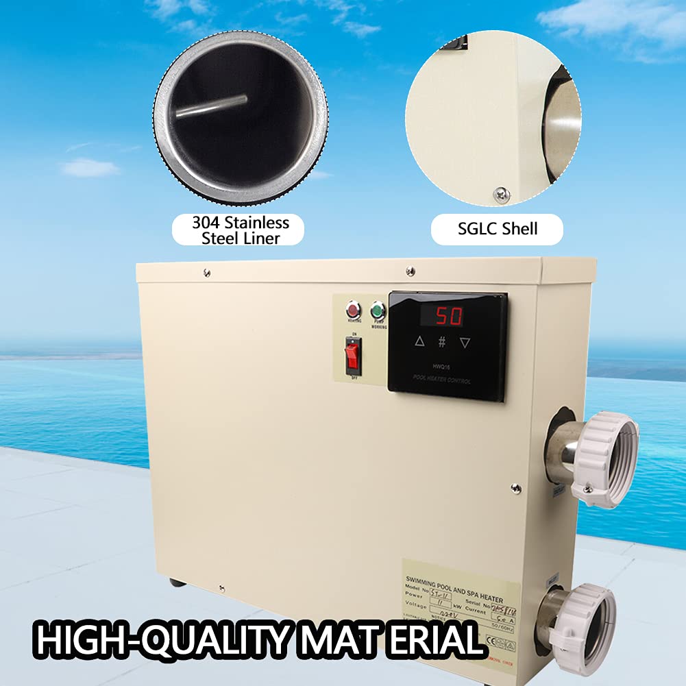 ExGizmo 11KW 240V Electric Water Heater Thermostat Swimming Pool Heater SPA Hot Tub for Above Ground Inground Pool Hot Tub Heater Pump with Digital Display Touch Screen Control White(11KW 240V)