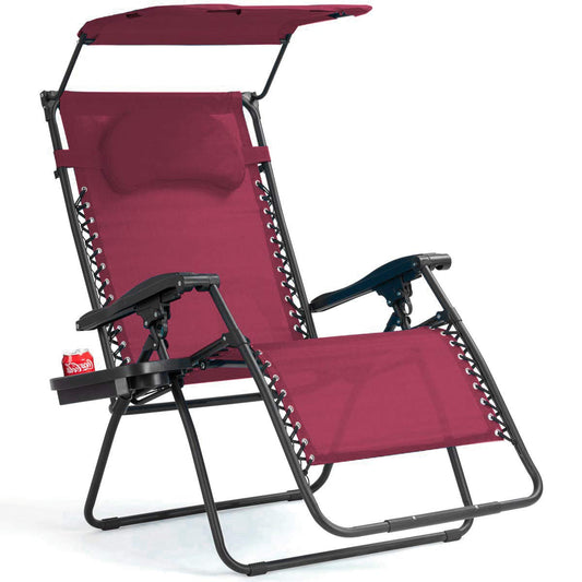 Chaise Goplus Zero Gravity, chaise de jardin pliante X-Large avec abat-jour et porte-gobelet, fauteuil inclinable de terrasse pliable réglable pour terrasse de porche de piscine surdimensionnée (vin)