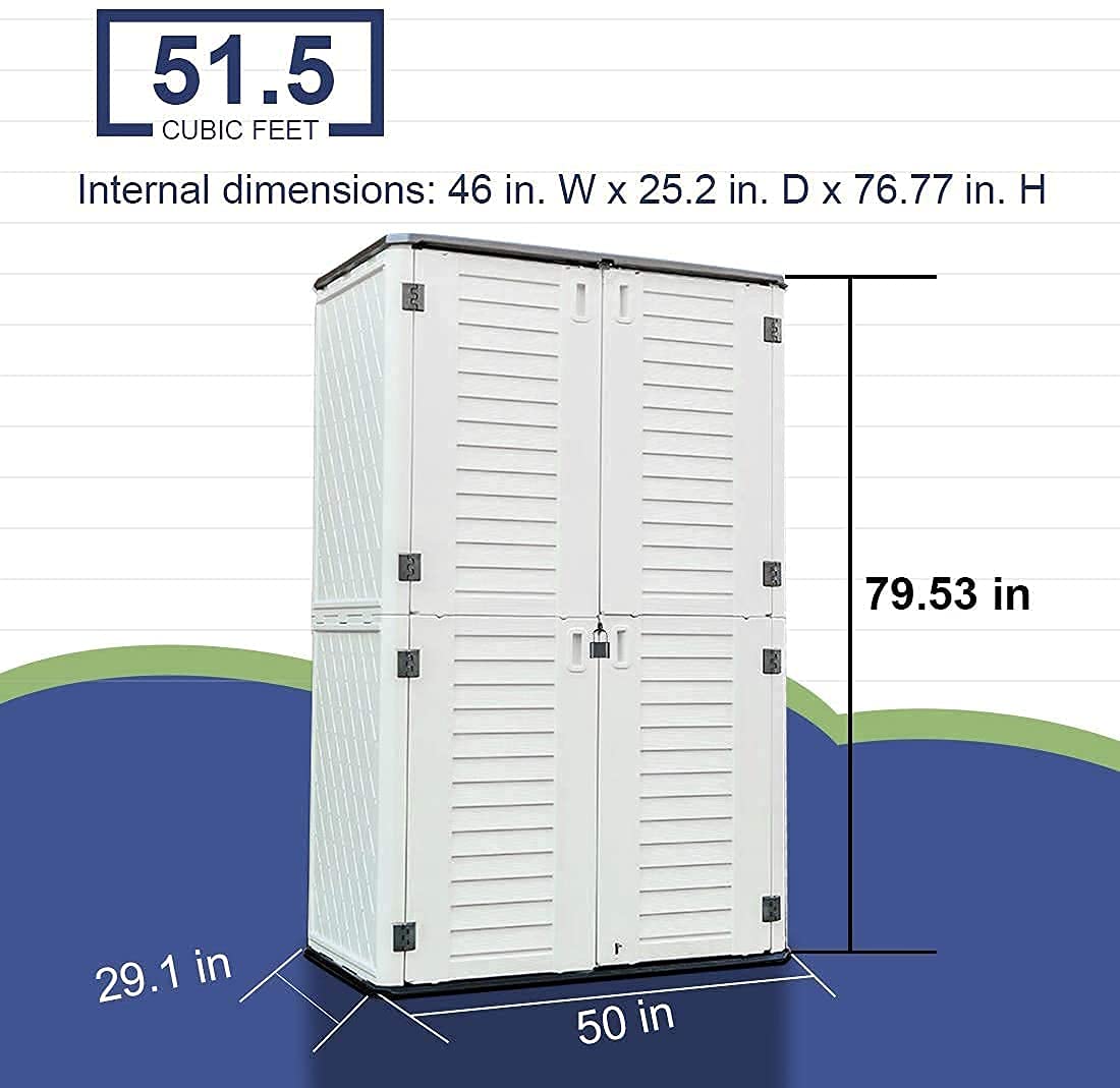 Kinying Outdoor Storage Cabinet, Vertical Storage Shed Perfect to Store Patio Furniture, Garden Tools Accessories,Bike,Beach Chairs and Lawn Mower, 4x2.5 Feet off-white-02B