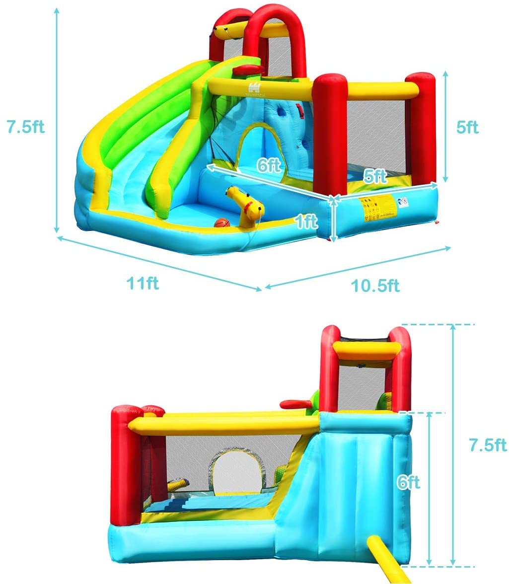 HONEY JOY Inflatable Water Slide, Water Bounce House & Water Park w/Splash Pool & Slides, Climbing Wall, Indoor Outdoor Blow up Water Slides Inflatables for Kids and Adults Backyard(with 480w Blower) With 480w Blower