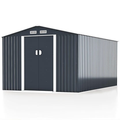 HOGYME 10.5' x 9.1' Storage Outdoor Shed, Large Sheds & Outdoor Storage Clearance Suitable for Tool Bike Lawn Mower Ladder, Metal Garden Shed w/Lockable/Sliding Door, Gray 9.1x10.5
