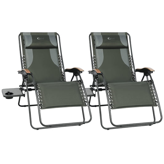 Lot de 2 chaises PORTAL Zero Gravity, chaises de patio inclinables pliantes, fauteuil inclinable Zero Gravity entièrement rembourré avec table d'appoint, chaise longue d'extérieur pliable avec appuie-tête réglable, support 350 LBS Green-2pack