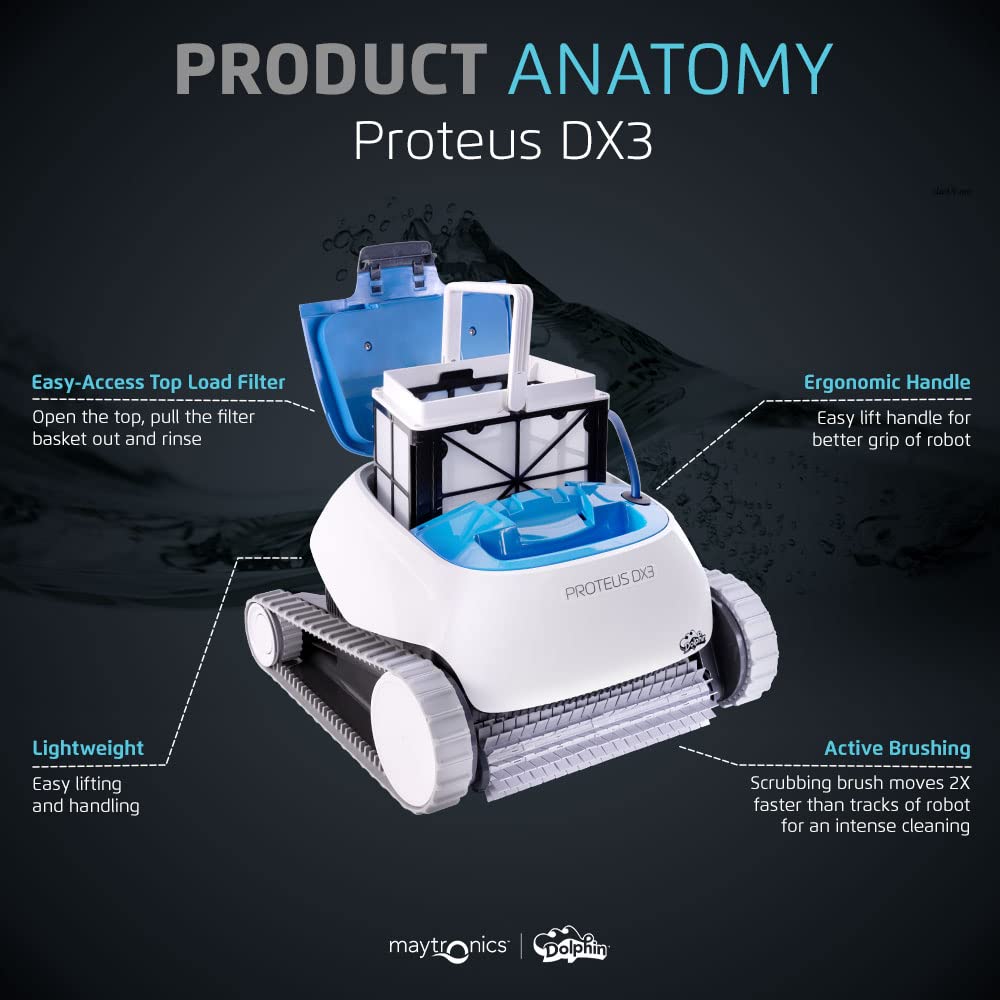 Aspirateur robot de piscine Dolphin Proteus DX3 - Idéal pour tous les types de piscines jusqu'à 33 pieds de longueur 