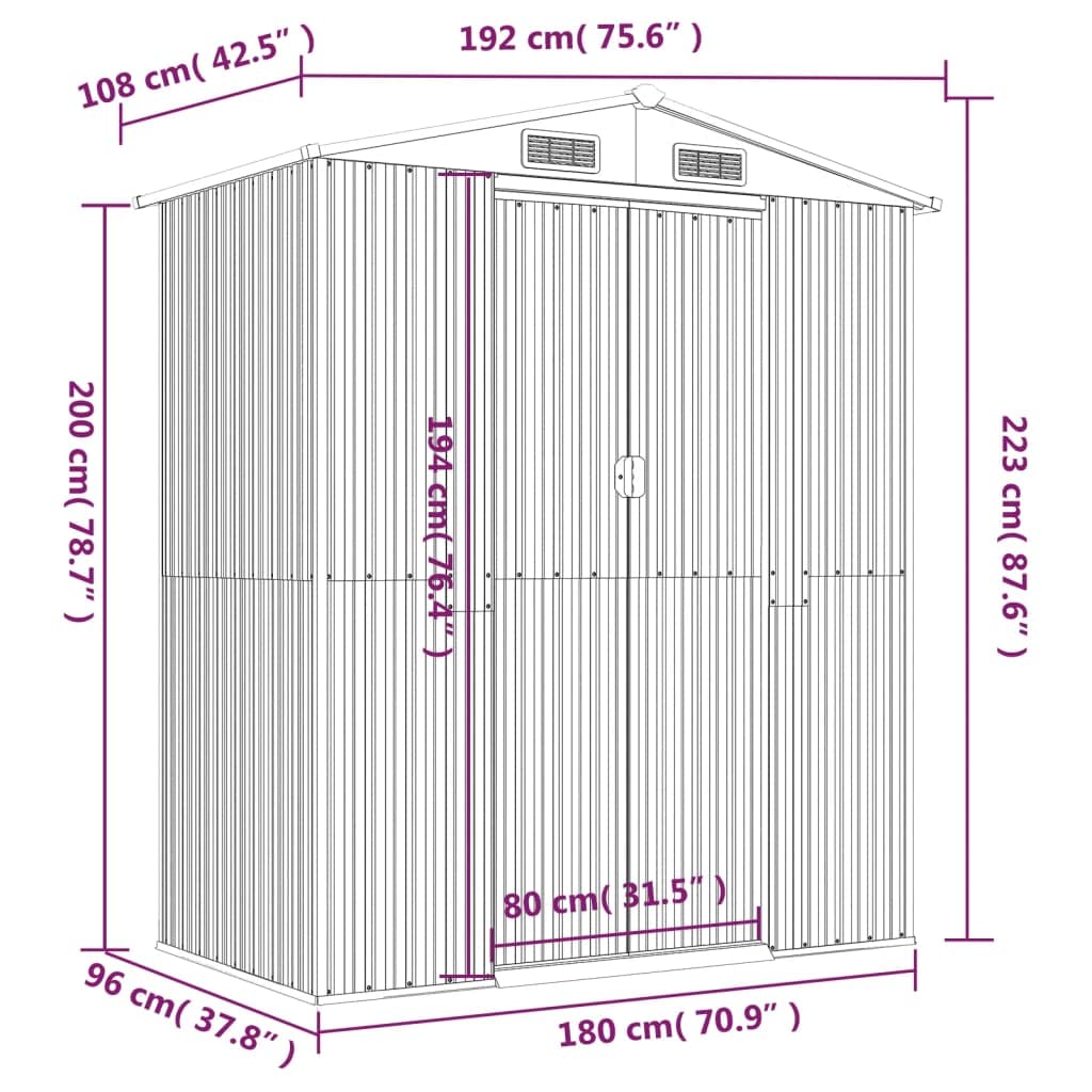 Gecheer Garden Shed Galvanized Steel, Garden Tool Storage Shed with Vent Outdoor Storage Shed Organize Storage House with Door for Backyard Garden Patio Lawn - Light Gray 75.6"x42.5"x87.8" 75.6 x 42.5 x 87.8