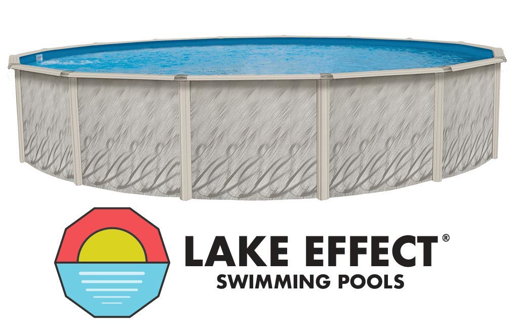 Lake Effect Meadows Ensemble complet de piscine hors sol ronde de 21 pi | 52" de hauteur | Revêtement de piscine à chevauchement avec motif tourbillonnant Boulder | Système d'échelle à cadre | Système de filtre à sable avec pompe | Écumoire