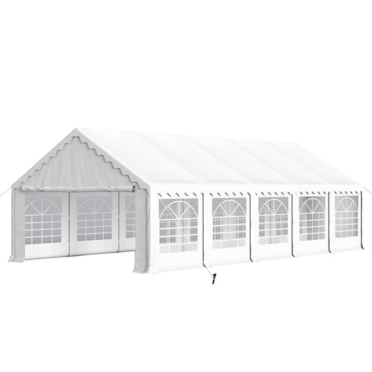 PHI VILLA 32'x16' Outdoor Heavy Duty Party Tent Large Commercial Canopy Wedding Event Shelter Carport with Romevable Sidewalls for Patio Outdoor Garden Events, White 32FTx16FT