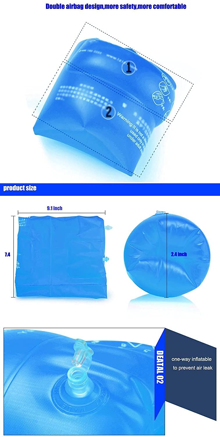 Inflatable Arm Swimming Floats Bands, Floatation Water Wings, Swimming Arm Ring Floatie for Children and Adults Blue & Blue