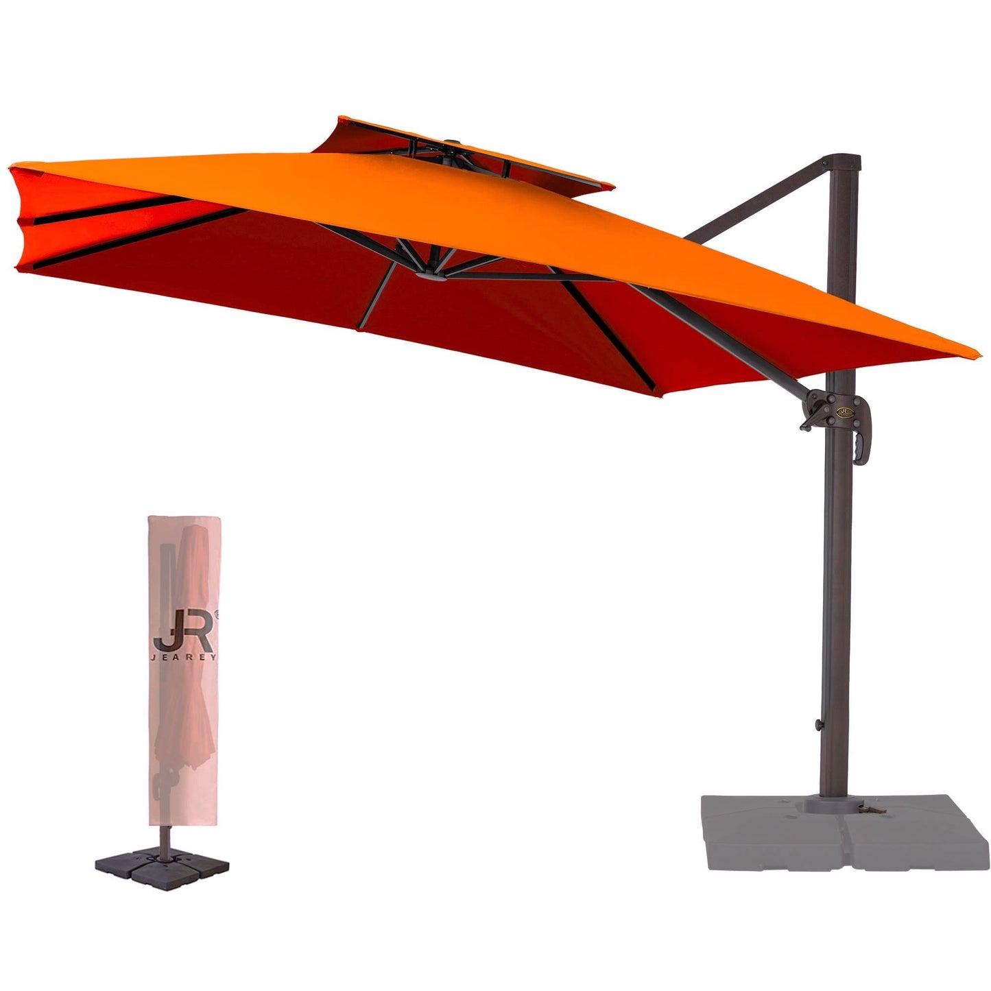 Parasol de patio carré en porte-à-faux 11 pieds orange corail 