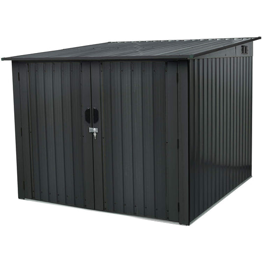 Hanover Galvanized Steel Bicycle Storage Shed with Slope Roof and Twist Lock and Key in Dark Gray, Stores up to 4 Bikes