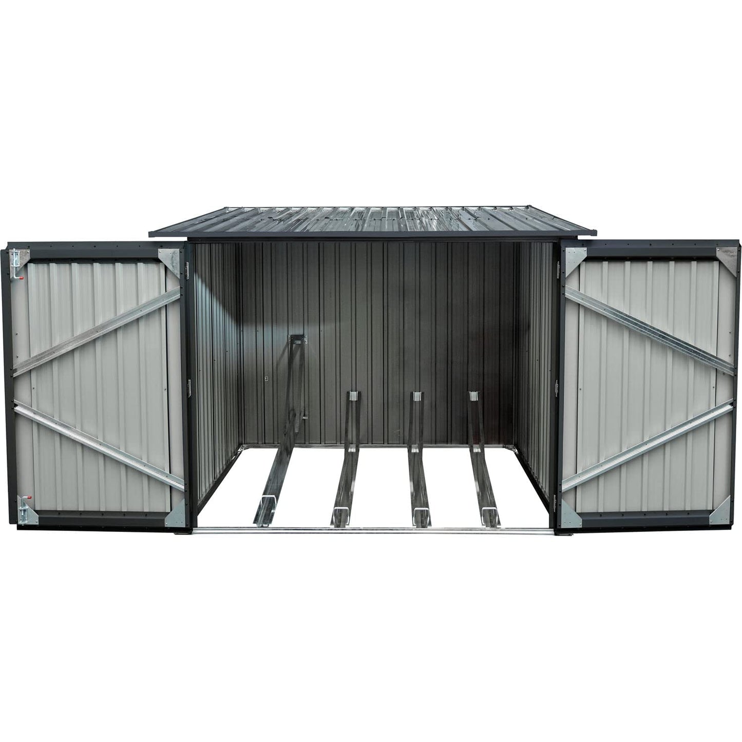 Hanover Galvanized Steel Bicycle Storage Shed with Slope Roof and Twist Lock and Key in Dark Gray, Stores up to 4 Bikes
