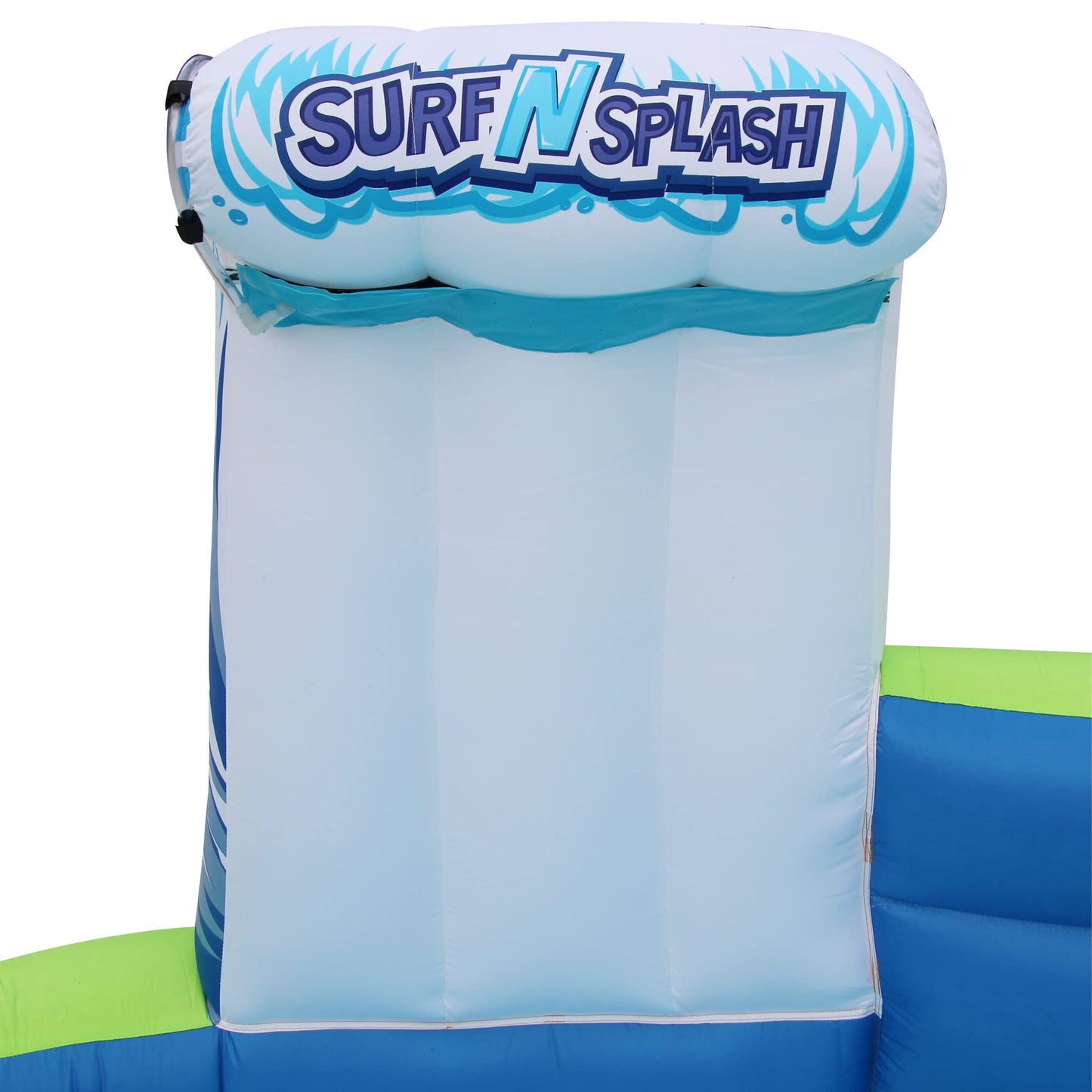 Toboggan aquatique géant gonflable - Immense piscine pour enfants (14 pieds de long sur 8 pieds de haut) avec arroseur intégré et panier de basket-ball - Parc d'aventure extérieur Surf N Splash - Souffleur inclus