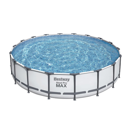Bestway Steel Pro MAX Ensemble de piscine extérieure hors sol avec cadre en métal rond de 18 pieds x 48 pouces avec pompe à filtre 1 000, échelle et couverture 18' x 48"