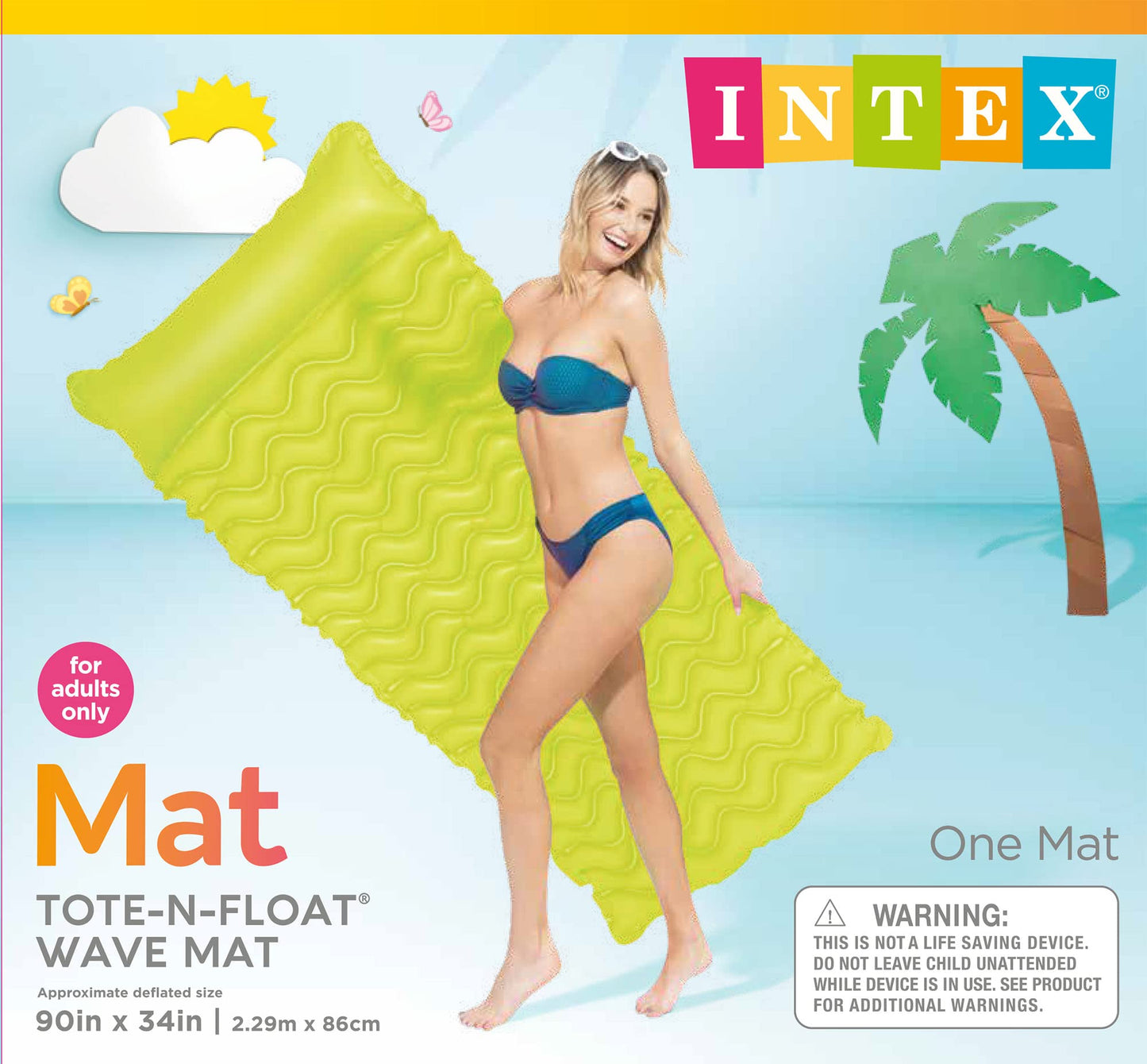 Tapis gonflable Intex Tote-N-Float Wave, 90 x 34 pouces, 1 pièce (la couleur peut varier)