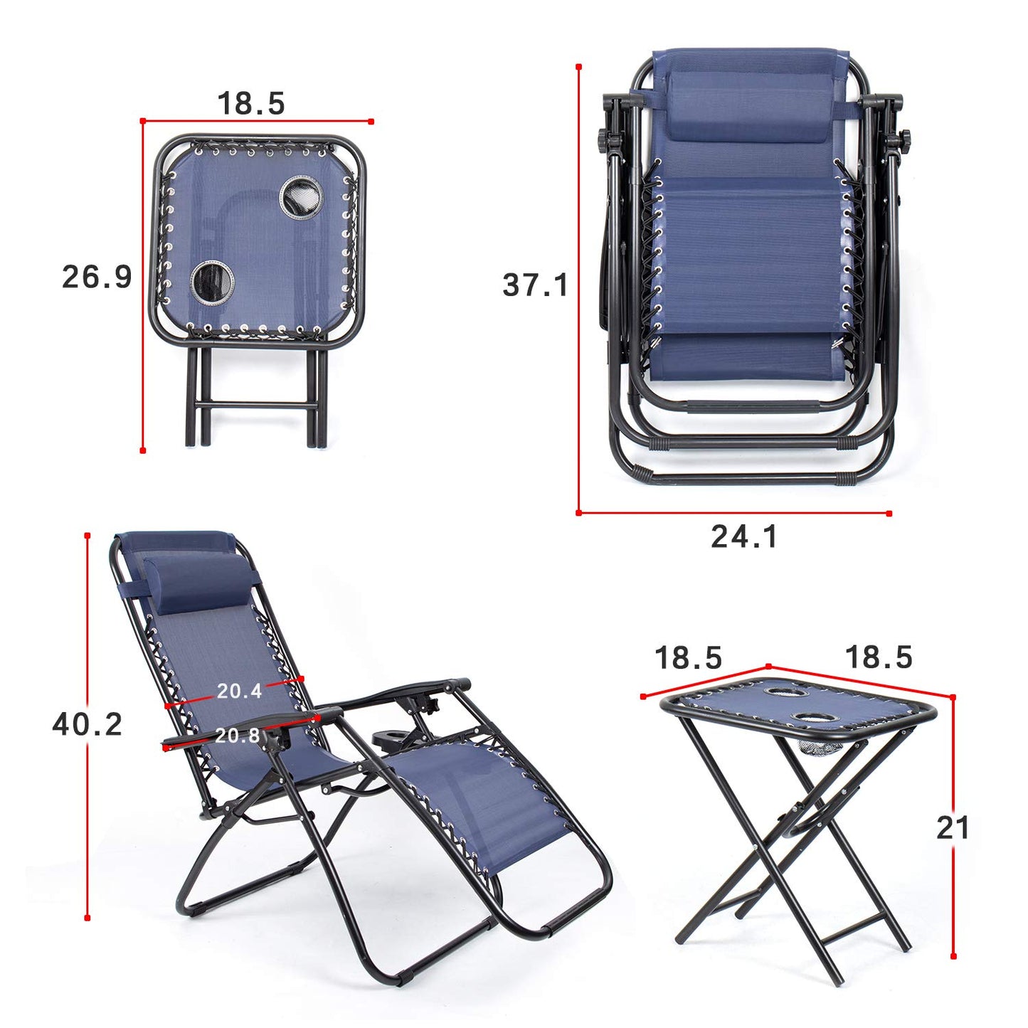 Flamaker Zero Gravity Chaises Chaise longue inclinable pliante d'extérieur avec table d'appoint et porte-gobelets pour piscine, cour et camping (Bleu) Bleu