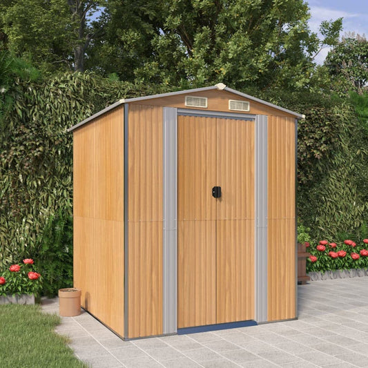 GOLINPEILO Metal Outdoor Garden Storage Shed, Large Steel Utility Tool Shed Storage House, Steel Yard Shed with Double Sliding Doors, Utility and Tool Storage, Light Brown 75.6"x75.2"x87.8" 75.6"x75.2"x87.8"
