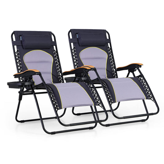 PHI VILLA Lot de 2 chaises longues rembourrées Zero Gravity surdimensionnées XL avec accoudoir large inclinable pliable, lot de 2, supporte 400 lb (gris violet) gris violet surdimensionné 2-Pack