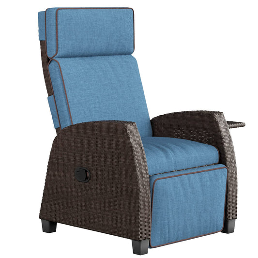 Grand patio intérieur et extérieur Moor inclinable PE en osier avec table rabattable Push Back chaise longue inclinable, bleu paon 1 PCS