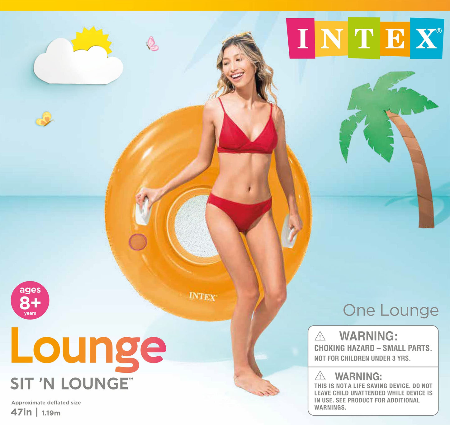 Flotteur de piscine gonflable Intex Sit 'n Lounge, 47" de diamètre, pour 8 ans et plus, 1 paquet (les couleurs peuvent varier) 47"