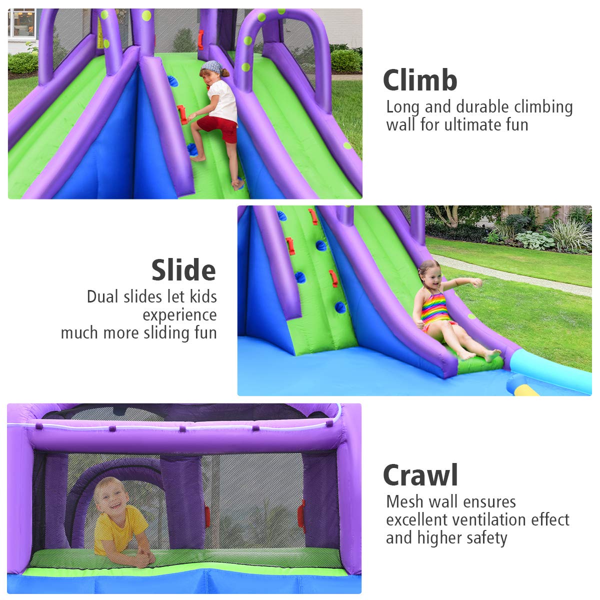 BOUNTECH Inflatable Water Slide, Giant Waterslide Park for Outdoor Fun with 2 Long Slides, Splash Pool, 780w Blower, Climbing, Blow up Water Slides Inflatables for Kids and Adults Backyard Party Gifts Octopus with 780w Air Blower