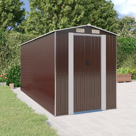 GOLINPEILO Metal Outdoor Garden Storage Shed, Large Steel Utility Tool Shed Storage House, Steel Yard Shed with Double Sliding Doors, Utility and Tool Storage, Dark Brown 75.6"x173.2"x87.8" 75.6"x173.2"x87.8"
